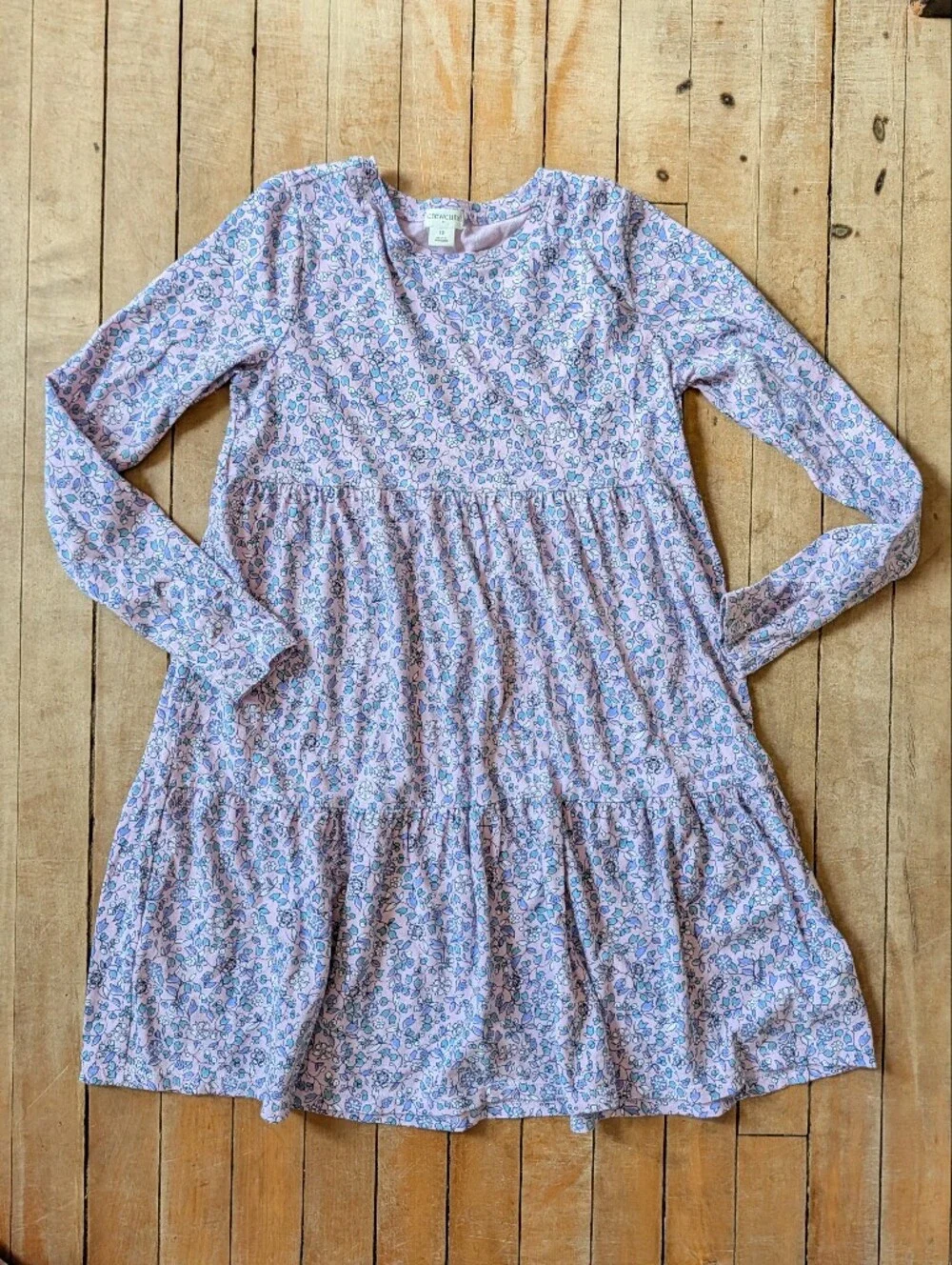 Crewcuts Pink Floral Tiered Long-Sleeve Dress
